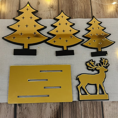 Premium Golden Acrylic Christmas Tree & Deer Table Decoration – Perfect Festive Home Décor for Christmas Party, Office Desk & Living Room (size 15x14x8.5 cm)