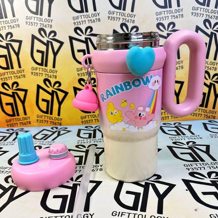 Personalized 800ml Rainbow Water Bottle with Straw for Kids – Cute & Colorful Tumbler