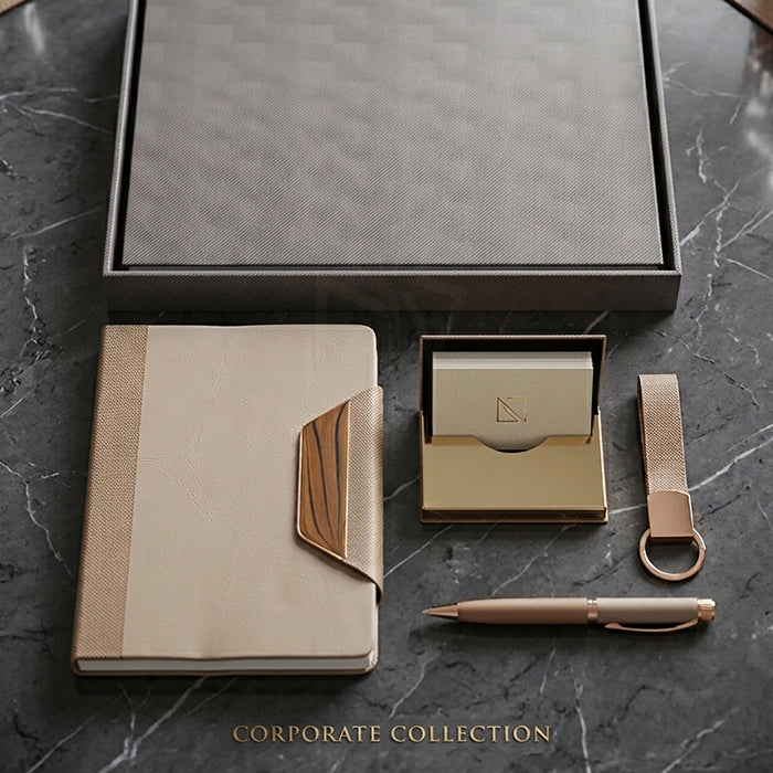 Personalized 4-in-1 Premium Corporate Diary Gift Set with Customized Executive Diary, Metal Pen, Card Holder & Keychain | Professional Business Gift for Employees, Clients, Executives, Office Staff, Joining Kits, Corporate Events, Diwali Gifting – MP4920