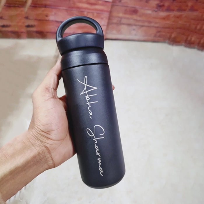 Personalized Stainless Steel Thermos Bottle – Black Vacuum Insulated, 500ml