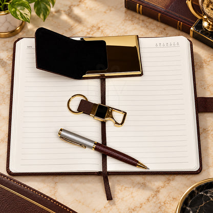 Personalized Brown & Gold 4-in-1 Luxury Executive Corporate Gift Set – MD161