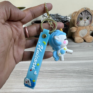 Cute 3D Blue Unicorn Keychain | Soft Silicone Bag Charm