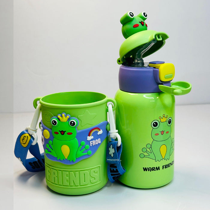 Custom Name 450ml Kids Cute Insulated Bottle – Safety Lock, Straw & Shoulder Strap (WB JI 110)