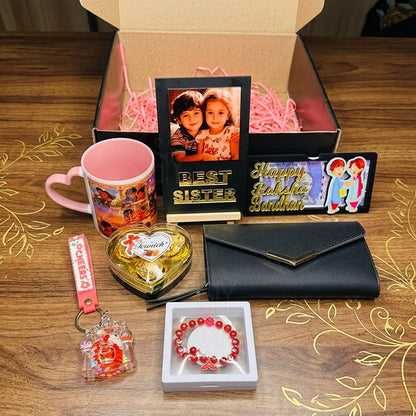 Personalized Raksha Bandhan Hamper for Sister with Customized Rakhi Gift Box, Premium Festive Gifts, and Sweet Surprise R003
