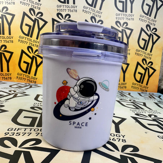 Custom Engraving Sealed Cup Water Bottle for Kids - 530ml Stainless Steel Sipper With Straw & Spoon