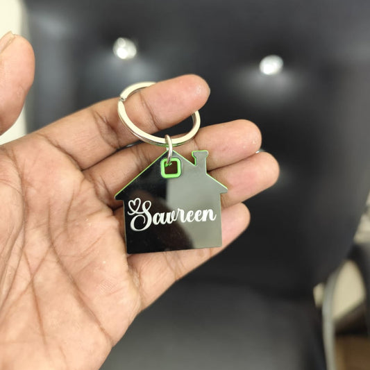 Personalized Engravable Home Shape Metal Keyring - (M-553)