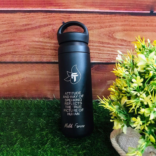 Personalized Stainless Steel Thermos Bottle – Black Vacuum Insulated, 500ml
