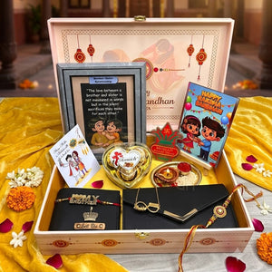 Customized Raksha Bandhan Hamper for Bhaiya and Bhabhi with Personalized Rakhi Gift Box, Premium Gifts, and Sweet Surprise R002