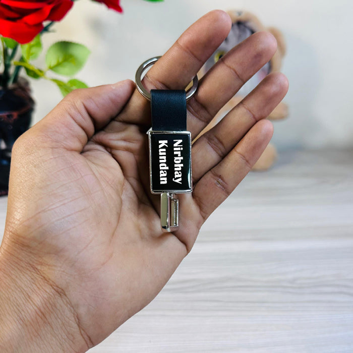 Personalized Pull-Out Rectangle Metal PU Keychain - J131
