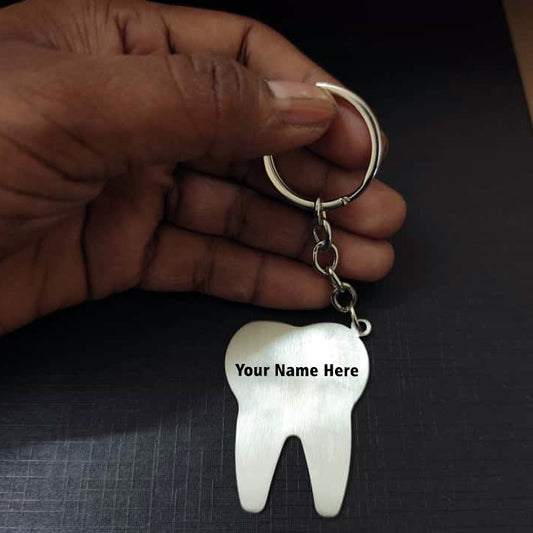 Name Engravable Metal Silver Keyring – DENTIST Logo