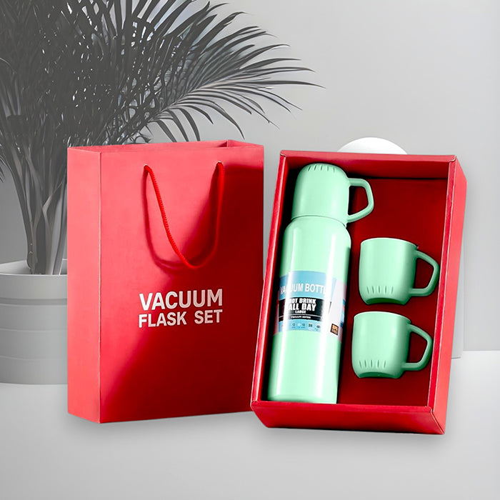 Personalized Vacuum Insulated Thermal Flask Set – Leakproof Coffee & Water Bottles with Cups for Hot & Cold Drinks | Reusable Travel, Camping & Hiking Gift (3 Cup Set)