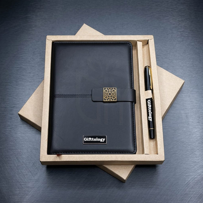 Personalized Executive A5 Diary & Pen 2 in 1 Set with Metal Buckle Magnetic Closure | Corporate Gift for Employees, Clients & Professionals