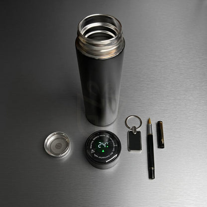 Personalized 3-in-1 Premium Gift Set with Stainless Steel Insulated Water Bottle with LED Temperature Display, Metal Keychain & Executive Pen | Customized Corporate Gift for Employees, Clients, Office, School, Travel & Festive Gifting