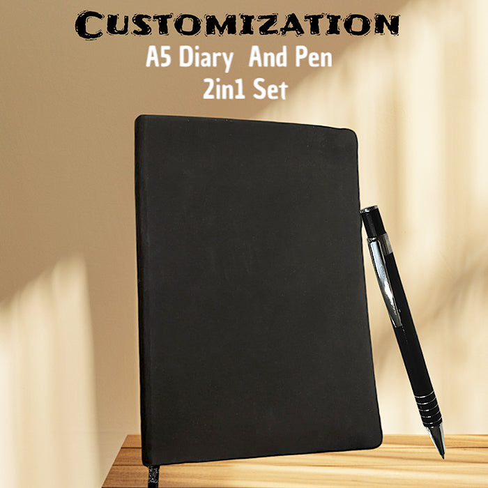 Custom Name & Logo Hardboard Black A5 Diary And Pen 2in1 Set