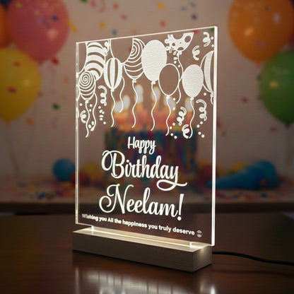 Personalized Acrylic Happy Birthday Table LED Lamp | Customized Name Night Light | Unique Birthday Gift for Husband, Wife, Boyfriend, Girlfriend, Friends, Men & Women (size 6.96x10x1.7inch)