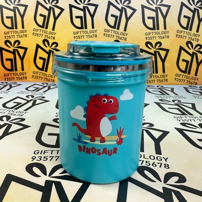 Custom Engraving Sealed Cup Water Bottle for Kids - 530ml Stainless Steel Sipper With Straw & Spoon