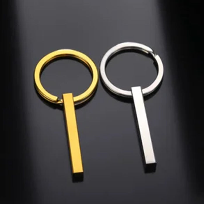 Customized 3D Stainless Steel Vertical Bar Keychain – Personalized 4-Side Engraved Gift for Men, Women & Couples