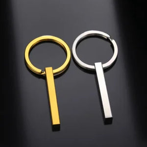 Customized 3D Stainless Steel Vertical Bar Keychain – Personalized 4-Side Engraved Gift for Men, Women & Couples