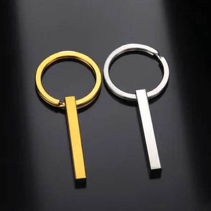 Customized 3D Stainless Steel Vertical Bar Keychain – Personalized 4-Side Engraved Gift for Men, Women & Couples
