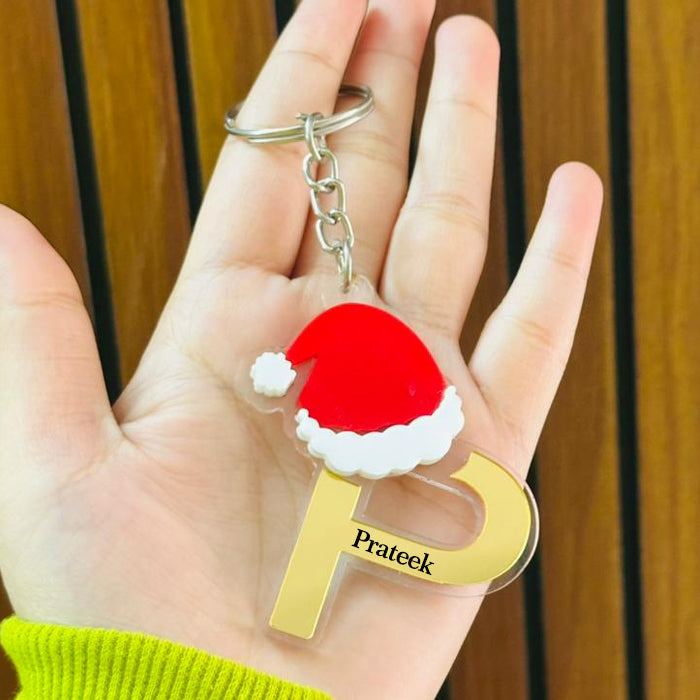 Personalized Merry Christmas Acrylic Letter Keychain – Custom Name Initial A to Z Gift