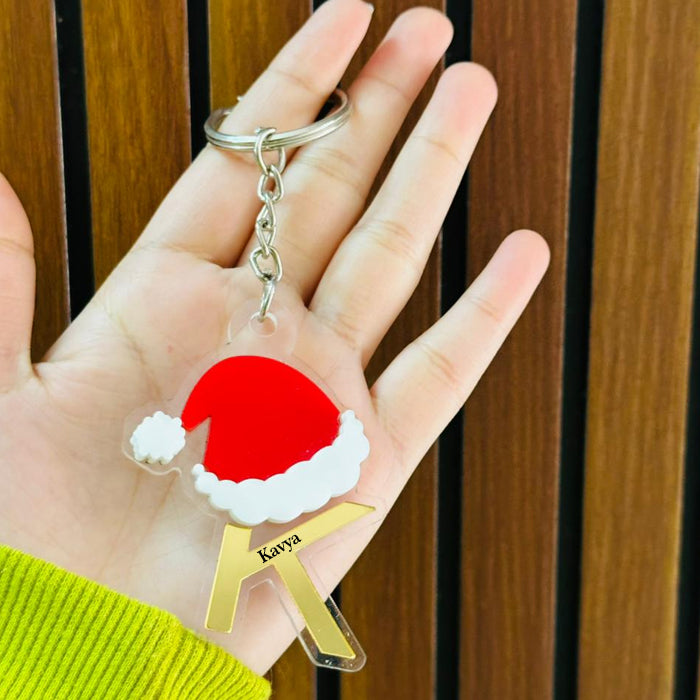 Personalized Merry Christmas Acrylic Letter Keychain – Custom Name Initial A to Z Gift