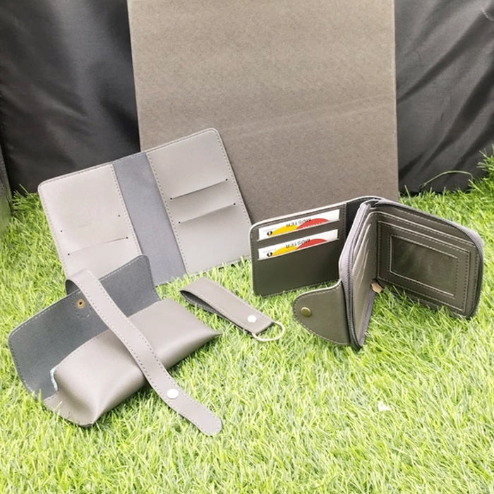 Personalized 3 Fold Men's Wallet 4 IN 1 Grey Combo