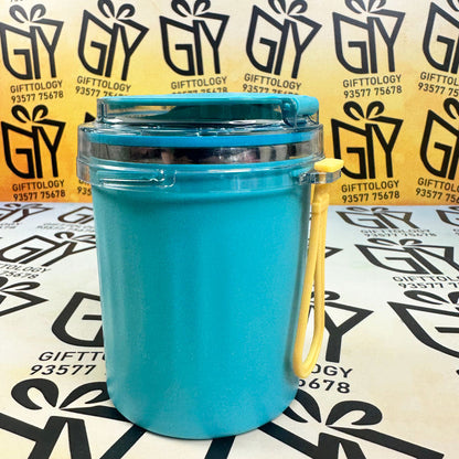 Custom Engraving Sealed Cup Water Bottle for Kids - 530ml Stainless Steel Sipper With Straw & Spoon