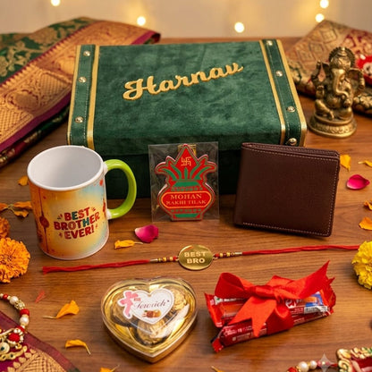 Personalized Raksha Bandhan Gift Box for Brother with Customized Rakhi Hamper, Premium Rakhi Gift Set, and Thoughtful Brother Surprise R001