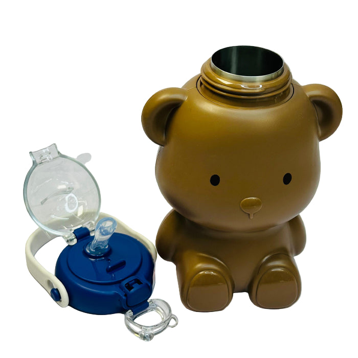 Personalized “Having Fun” Teddy Kids Water Bottle – 450ml Stainless Steel Insulated Sipper with Straw (M0044)