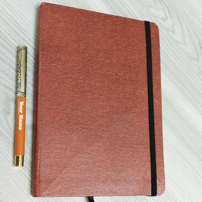 Personalized Name Hardboard Brown A5 Diary And Pen 2in1 Set