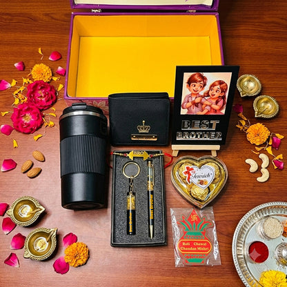 Personalized Rakhi Gift Hamper for Brothers with Premium Raksha Bandhan Gift Box and Sweet Brother Surprise R004