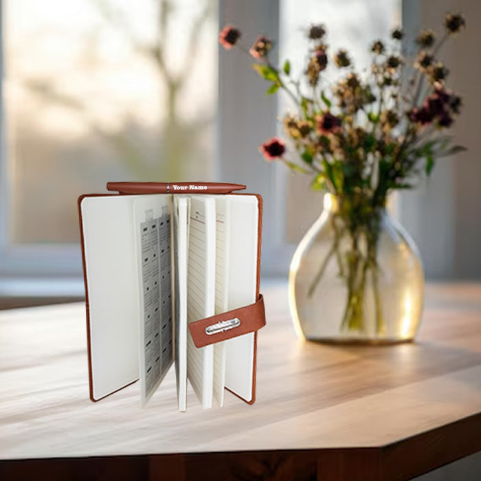 Personalized Name Diary And Pen Brown 2in1 Set M1041