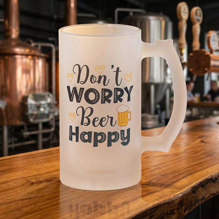 Personalized Frosted Beer Mug 500ml with Custom Name, Photo, Logo or Text | Premium Thick Glass Beer Mug | Freezer Safe Large Drinking Mug for Beer, Cold Drinks, Juice & Chilled Beverages | Birthday, Anniversary, Corporate & Personalized Gift