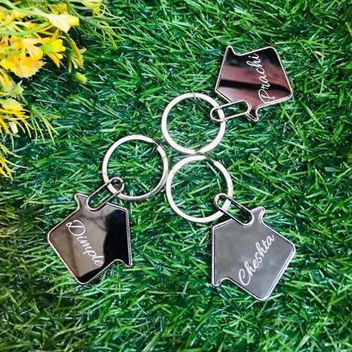 Personalized Home-Shaped Metal Keychain – Black Finish, Dual-Side Laser Engraved | M570 (Pack of 1)