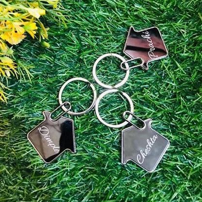 Personalized Home-Shaped Metal Keychain – Black Finish, Dual-Side Laser Engraved | M570 (Pack of 1)