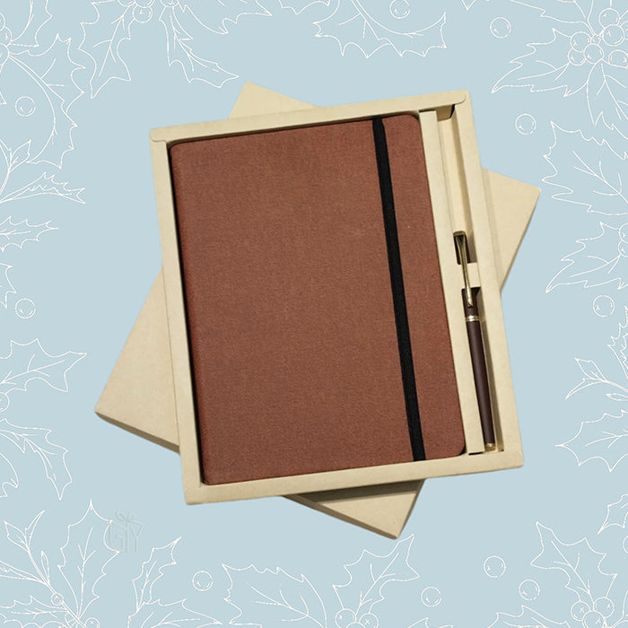 Custom Name & Logo Hardboard Brown A5 Diary And Pen 2in1 Set