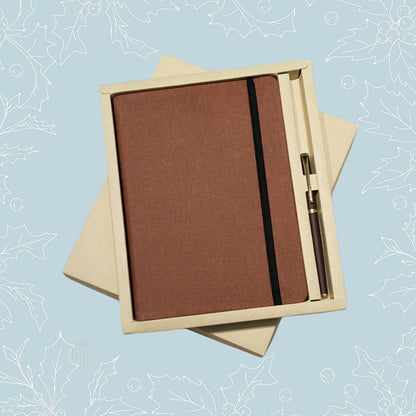 Custom Name & Logo Hardboard Brown A5 Diary And Pen 2in1 Set