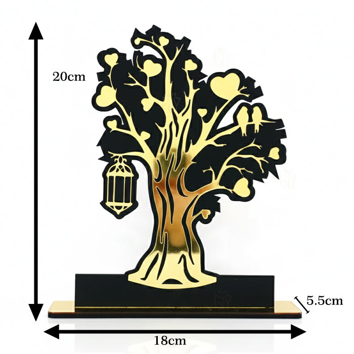 Golden Love Symbol Acrylic Tree Showpiece – Romantic Home & Table Decoration (Size 18x20x5.5cm)