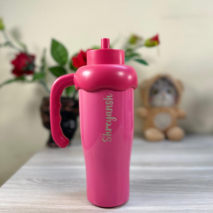 Personalized Cartoon-Themed Insulated Steel Bottle with Character Handle Cap