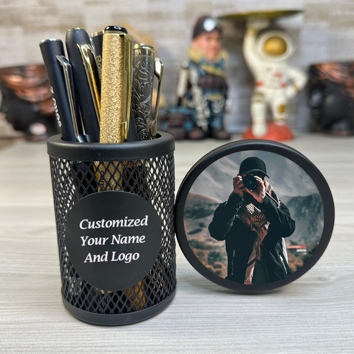 Personalized Desk Pen Holder with Photo Frame - (E378) — view 1