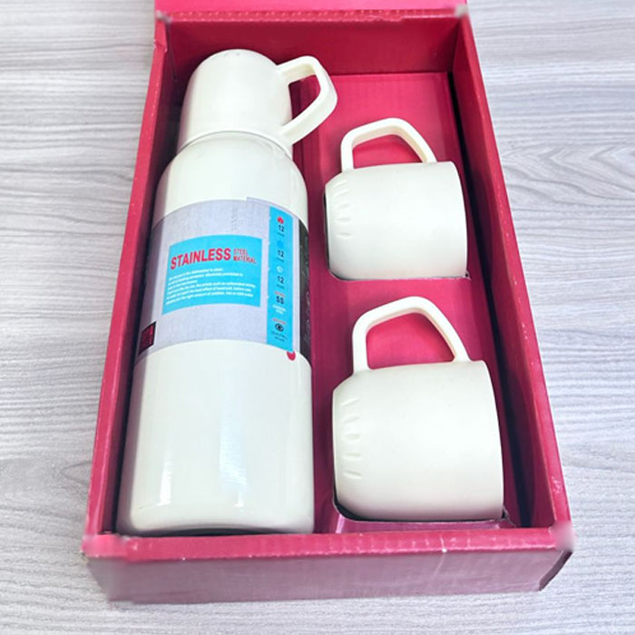 Personalized Vacuum Insulated Thermal Flask Set – Leakproof Coffee & Water Bottles with Cups for Hot & Cold Drinks | Reusable Travel, Camping & Hiking Gift (3 Cup Set)
