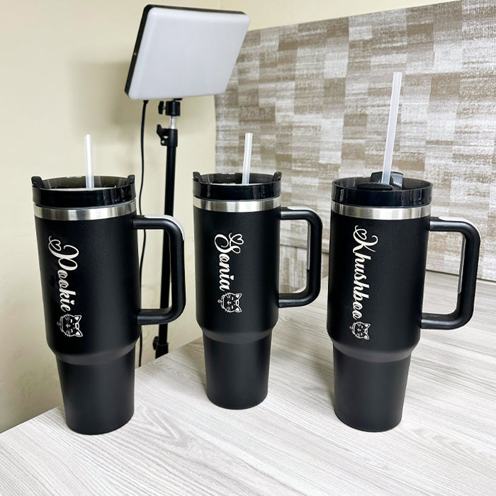 Custom Engraved 1200ML Tumbler with Handle & Straw – Vacuum Insulated Stainless Steel Travel Mug for Coffee, Tea & Gym Use