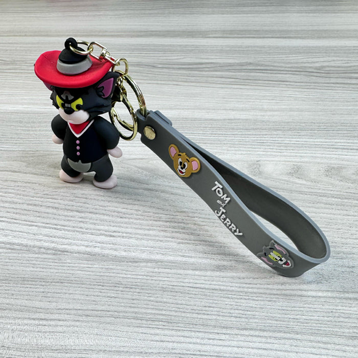 Cute 3D Tom Keychain | Silicone Cartoon Keychain with Strap & Hook
