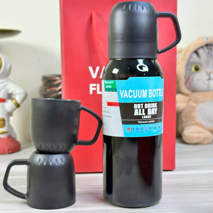 Personalized Vacuum Insulated Thermal Flask Set – Leakproof Coffee & Water Bottles with Cups for Hot & Cold Drinks | Reusable Travel, Camping & Hiking Gift (3 Cup Set)