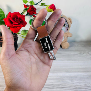 Personalized Pull-Out Rectangle Metal PU Keychain - J131