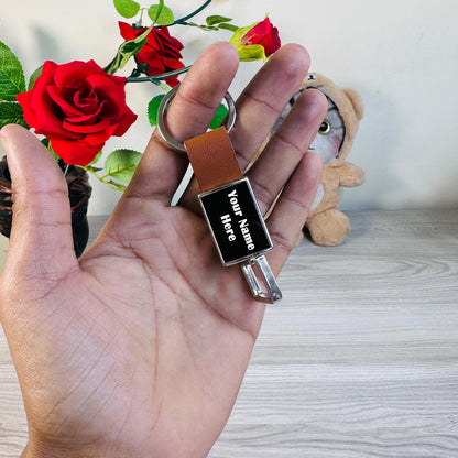 Personalized Pull-Out Rectangle Metal PU Keychain - J131