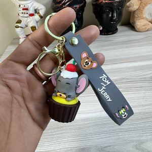 3D Tom & Jerry Grey Silicone Rubber Keychain | Double-Sided Cartoon Key Chain