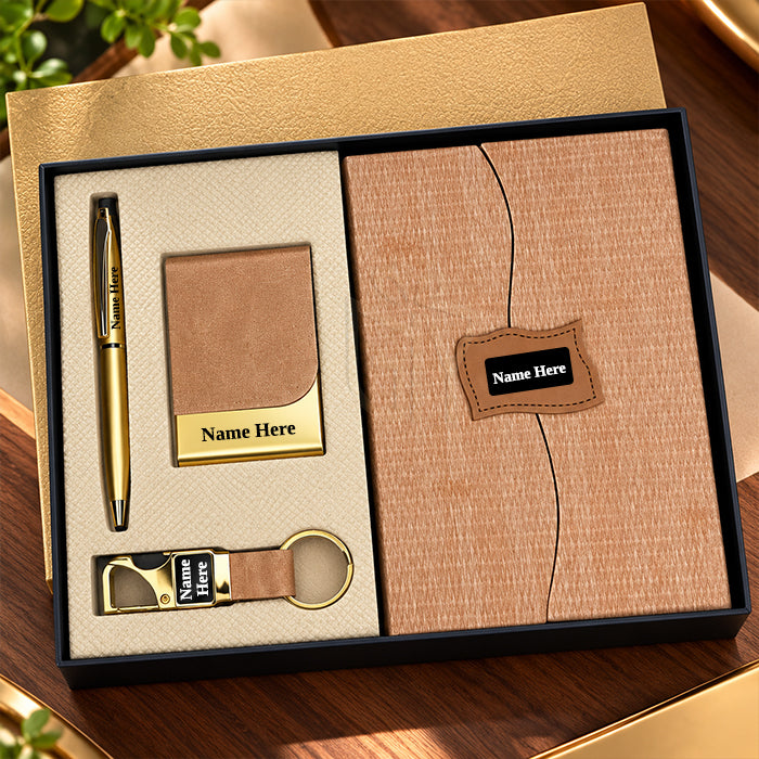 Luxury Rose Gold 4-in-1 Corporate Gift Set with Diary, Pen, Card Holder & Keychain | Personalized Executive Gift Collection - MD740