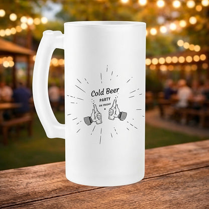 Personalized Frosted Beer Mug 500ml with Custom Name, Photo, Logo or Text | Premium Thick Glass Beer Mug | Freezer Safe Large Drinking Mug for Beer, Cold Drinks, Juice & Chilled Beverages | Birthday, Anniversary, Corporate & Personalized Gift