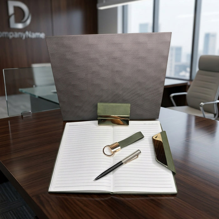 Personalized Green 4-in-1 Premium Executive Corporate Gift Set with Customized Diary, Metal Pen, Card Holder & Keychain | Business Gift for Employees, Clients, Executives, Welcome Kits, Corporate Events, Diwali & Bulk Gifting – MP4921